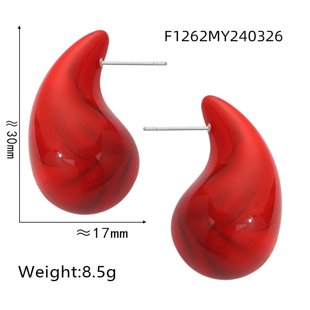 316L Stainless Steel Vibrant Resin Teardrop Earrings - Image 1