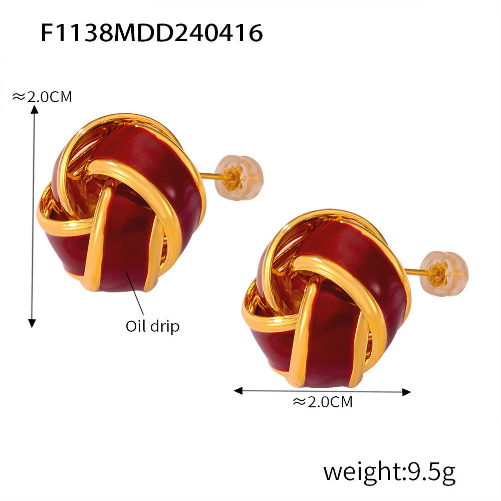 316L Stainless Steel 18K Gold Plated Geometric Red Enamel Drop Earrings - Image 1