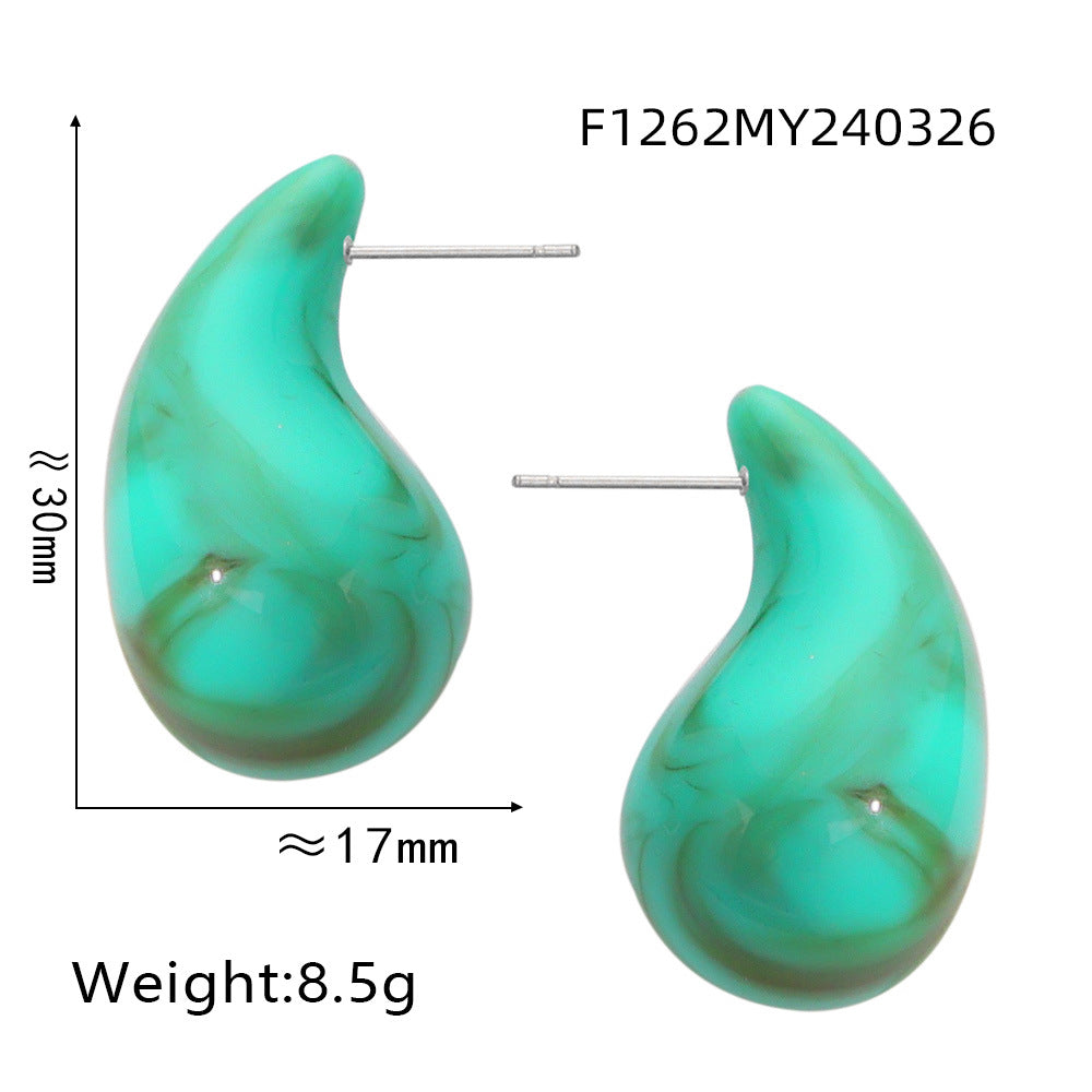 316L Stainless Steel Vibrant Resin Teardrop Earrings - Image 20