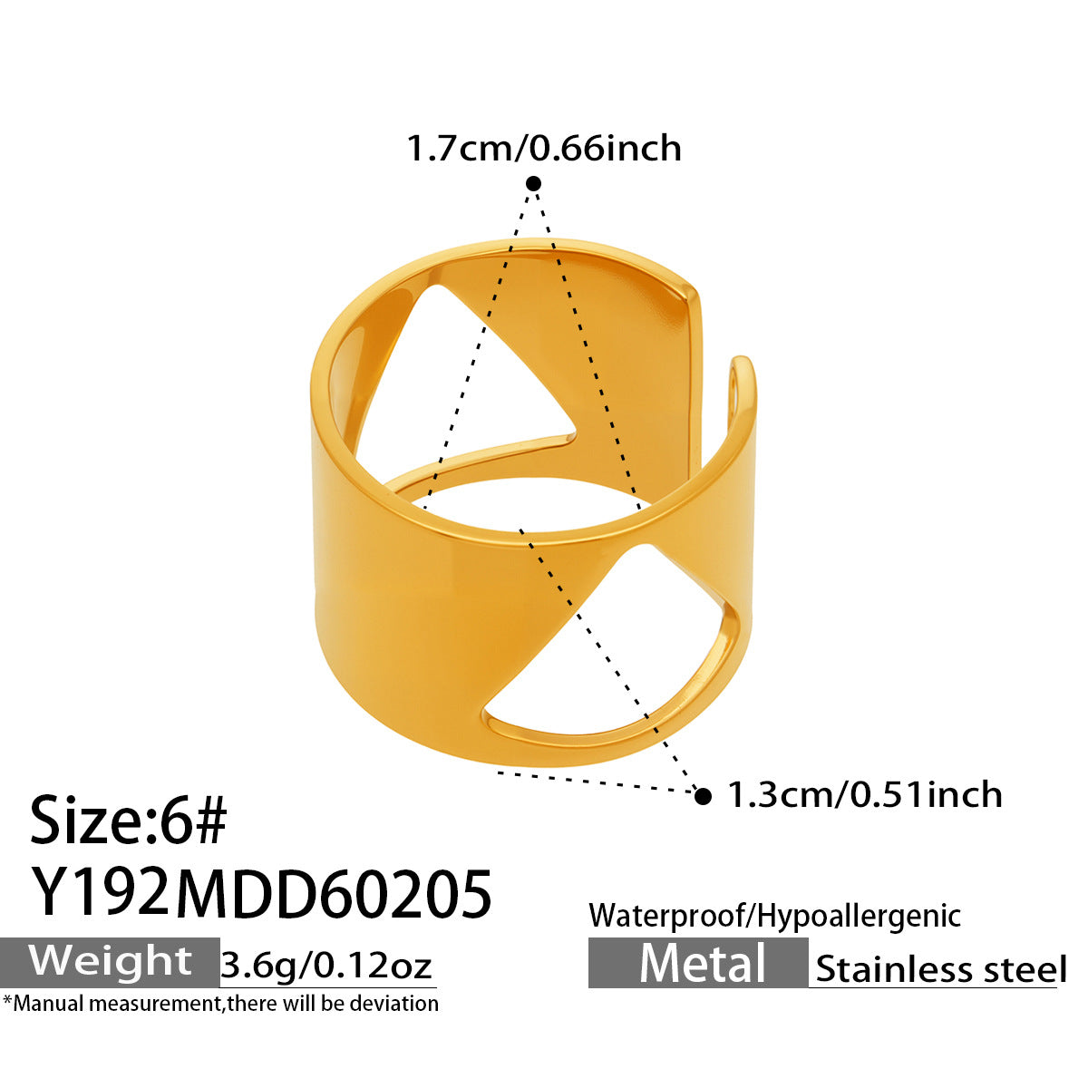316L Stainless Steel 18K Gold Plated Wide Openwork Adjustable Ring Set - Image 24