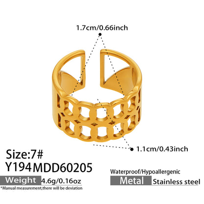 316L Stainless Steel 18K Gold Plated Wide Openwork Adjustable Ring Set - Image 2