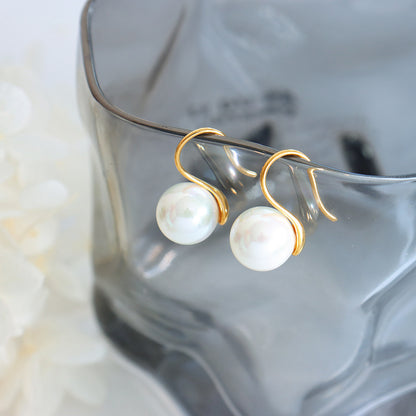 316L Stainless Steel 18K Gold Plated Geometric Faux Pearl Earrings - Image 2