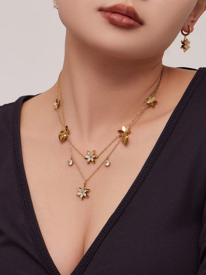 316L Stainless Steel Zircon Inlaid Six-Petal Flower Jewelry Collection - Image 2