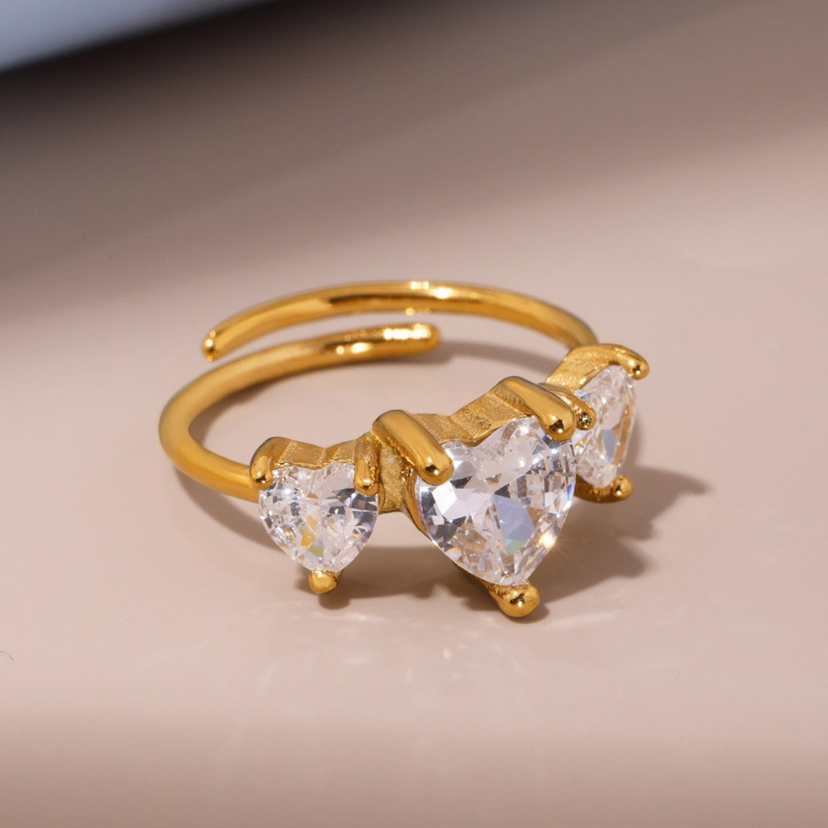 316L Stainless Steel Sweet Heart Super Shiny Zircon Adjustable Ring - Image 2