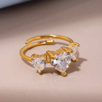 316L Stainless Steel Sweet Heart Super Shiny Zircon Adjustable Ring - Image 2