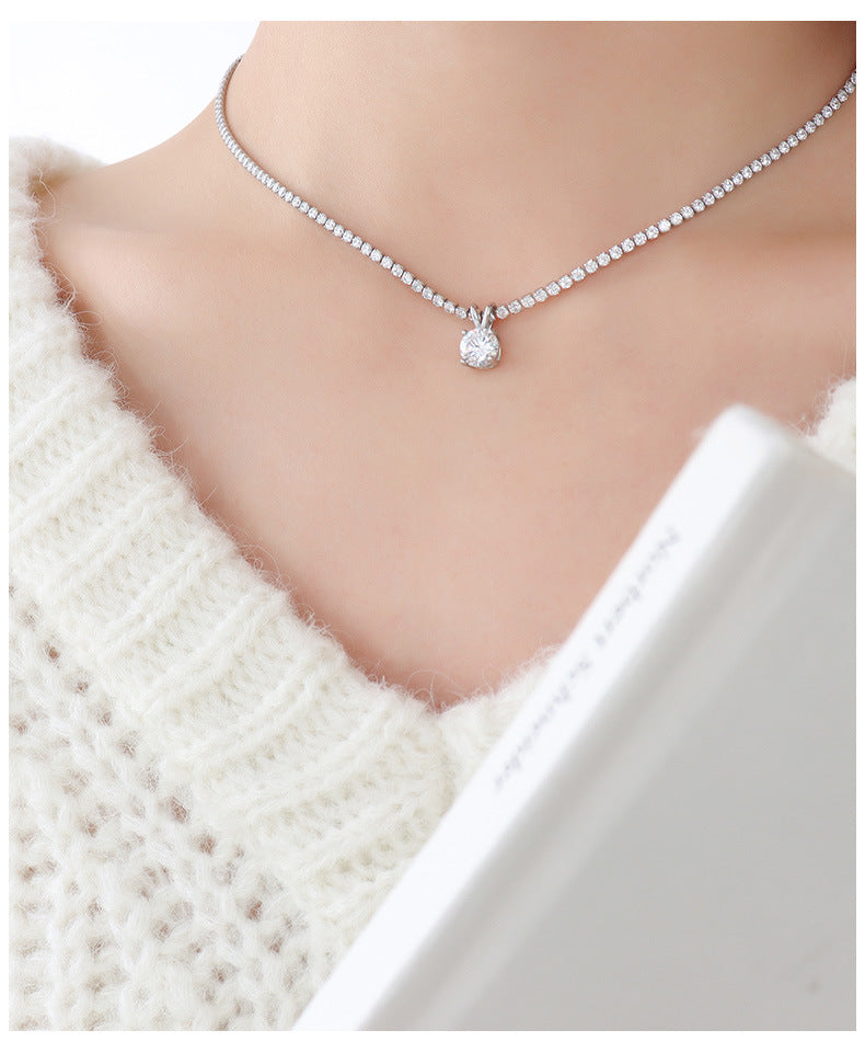316L Stainless Steel 18K Gold Plated Dainty Cubic Zirconia Pendant Necklace - Image 2