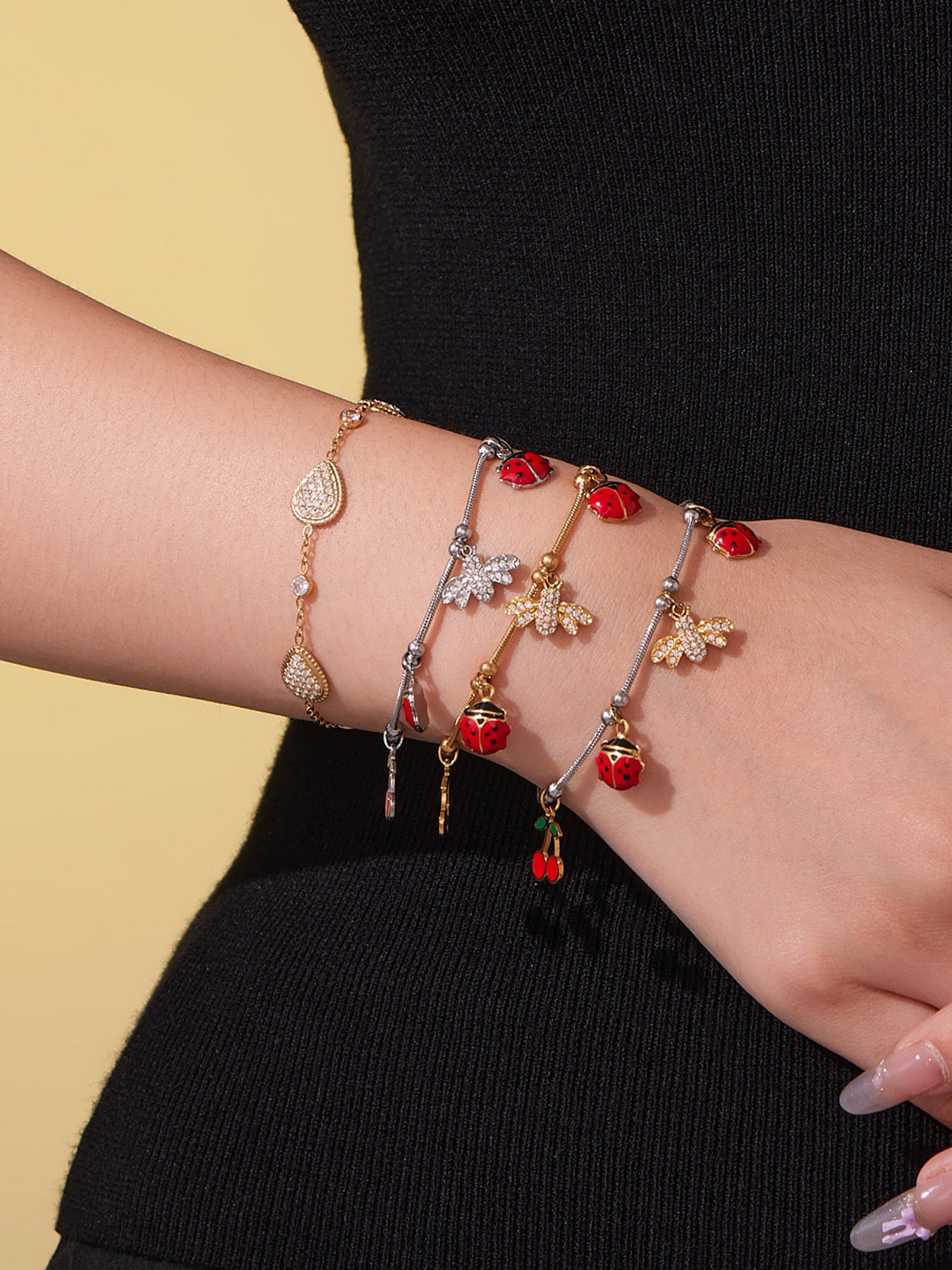 Back view of waterproof zircon waterdrop charm bracelet, 316L stainless steel with clasp