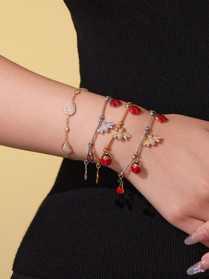 Back view of waterproof zircon waterdrop charm bracelet, 316L stainless steel with clasp