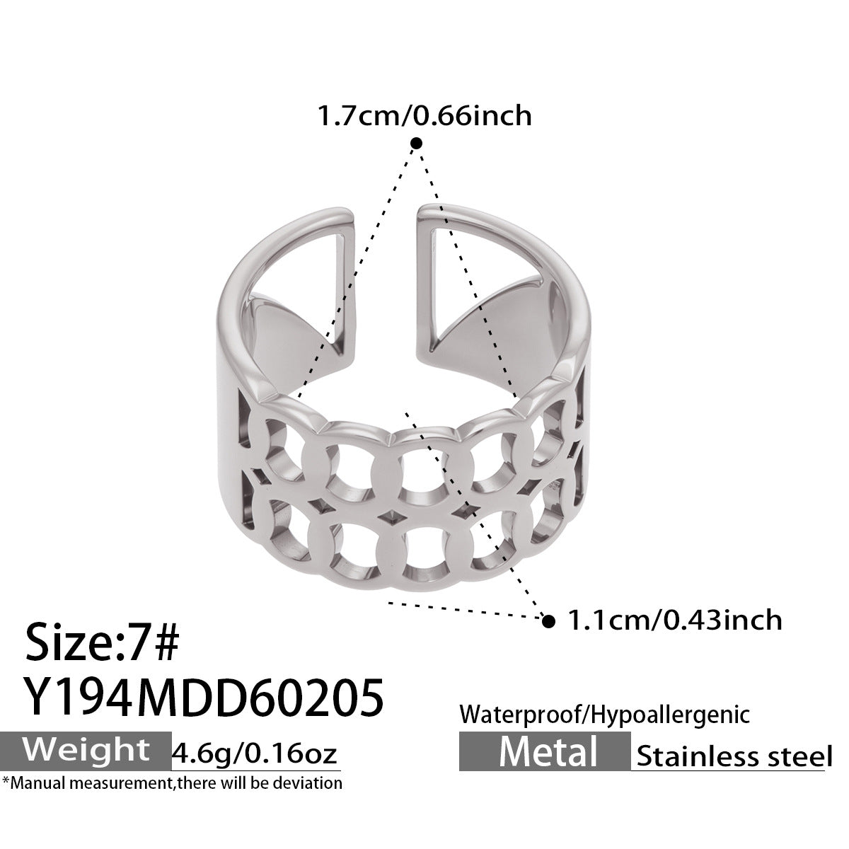 316L Stainless Steel 18K Gold Plated Wide Openwork Adjustable Ring Set - Image 3