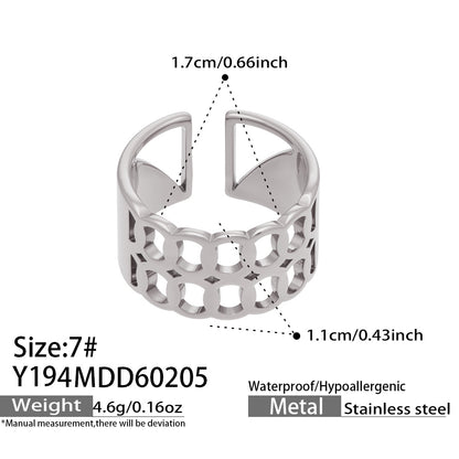 316L Stainless Steel 18K Gold Plated Wide Openwork Adjustable Ring Set - Image 3