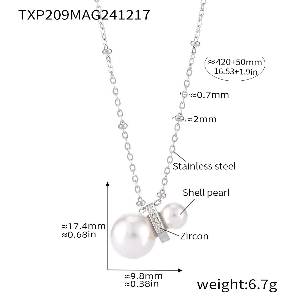 316L Stainless Steel Constellation Necklace & Earrings Set with Zircon & Shell Pearl - Image 3