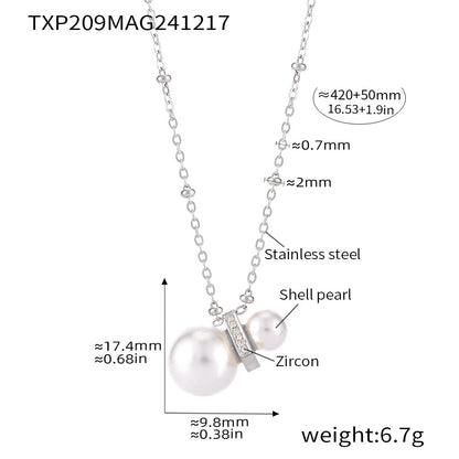 316L Stainless Steel Constellation Necklace & Earrings Set with Zircon & Shell Pearl - Image 3