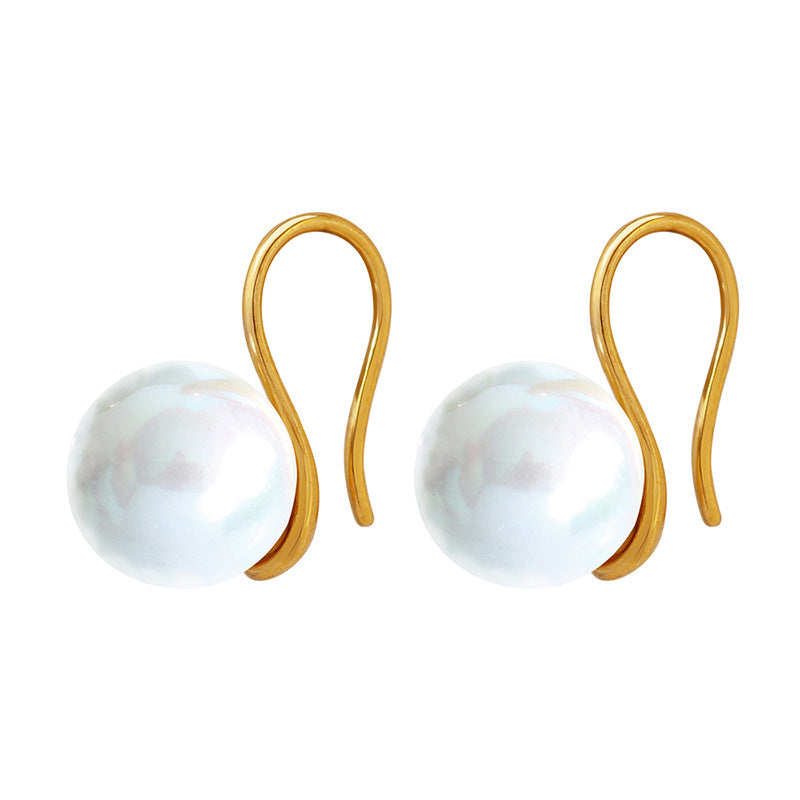 316L Stainless Steel 18K Gold Plated Geometric Faux Pearl Earrings - Image 3