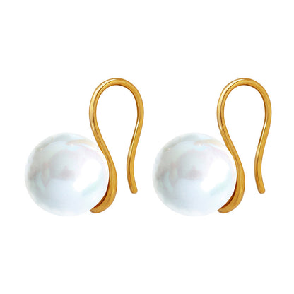 316L Stainless Steel 18K Gold Plated Geometric Faux Pearl Earrings - Image 3