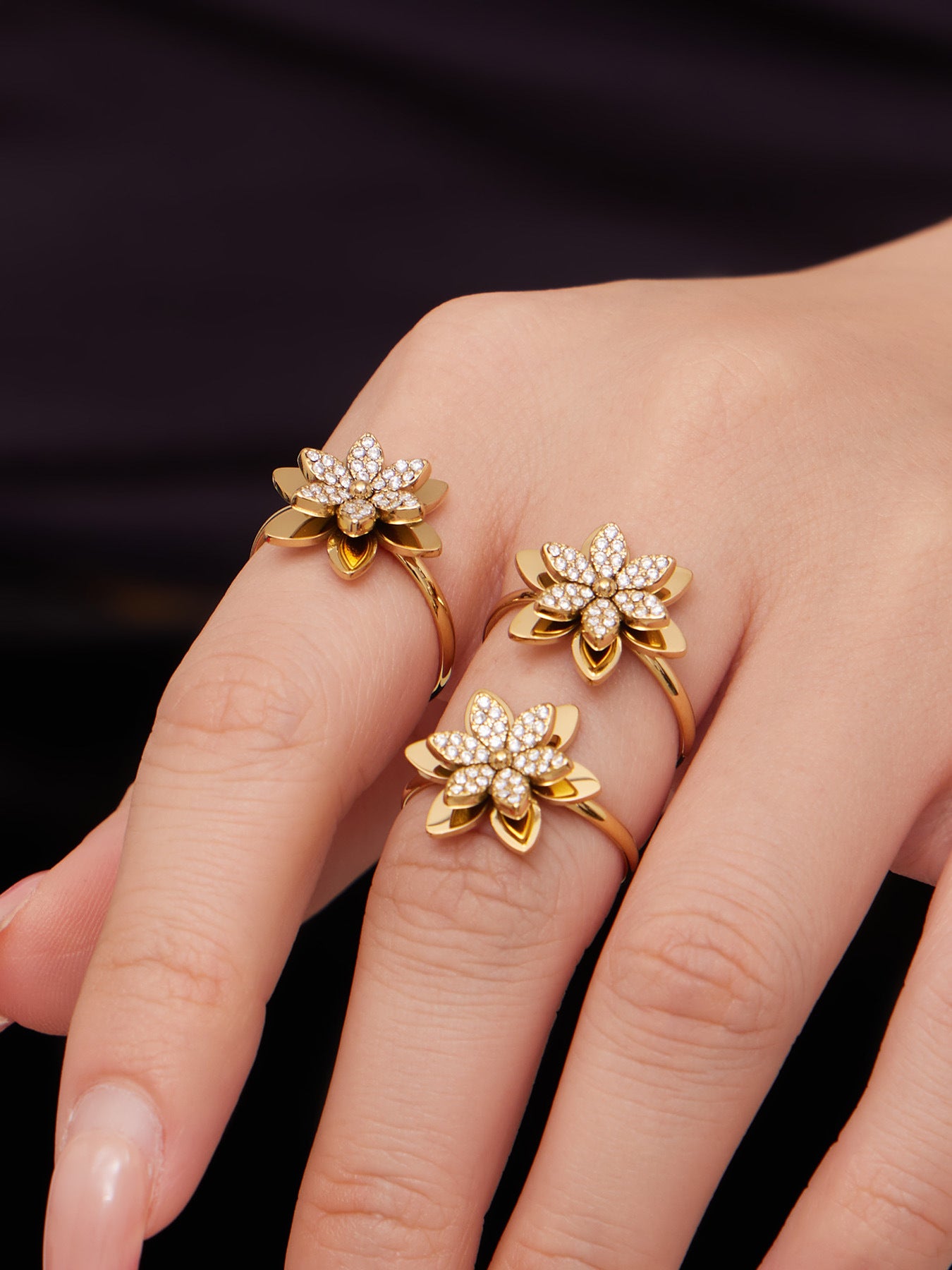 316L Stainless Steel Zircon Inlaid Six-Petal Flower Jewelry Collection - Image 3