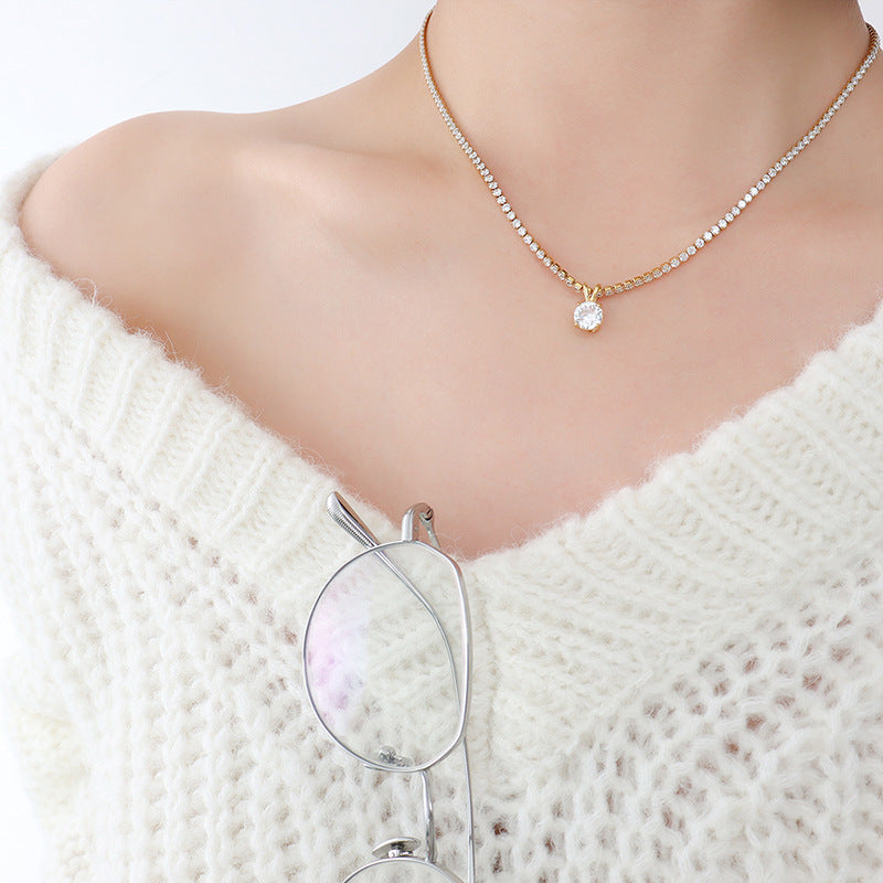 316L Stainless Steel 18K Gold Plated Dainty Cubic Zirconia Pendant Necklace - Image 4