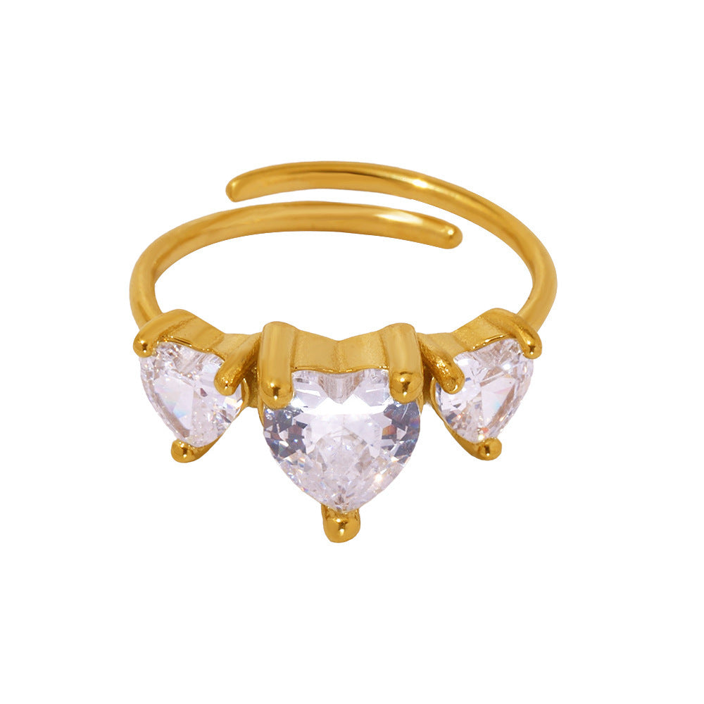 316L Stainless Steel Sweet Heart Super Shiny Zircon Adjustable Ring - Image 4