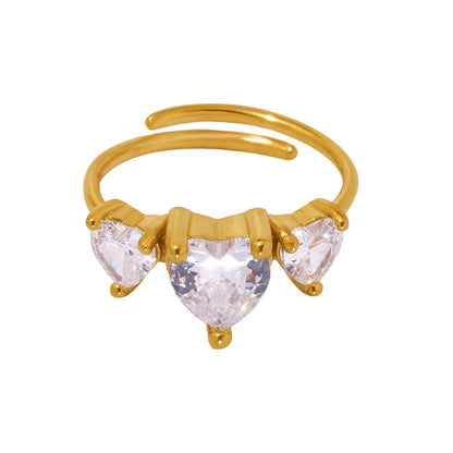 316L Stainless Steel Sweet Heart Super Shiny Zircon Adjustable Ring - Image 4