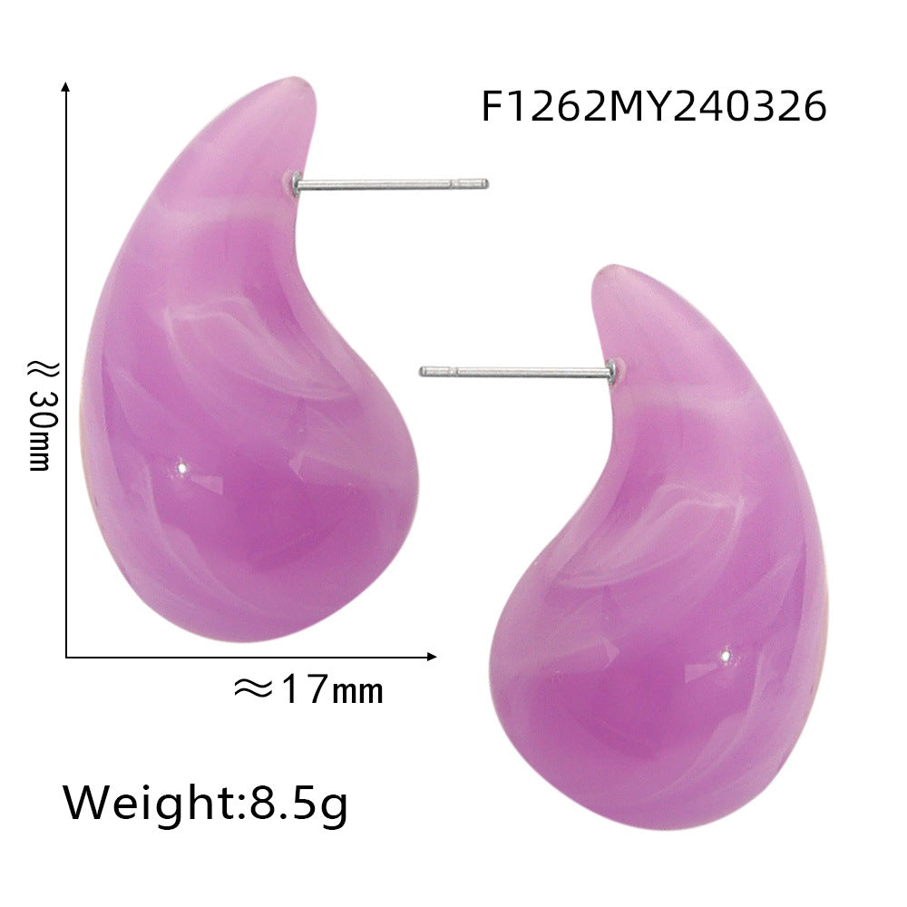 316L Stainless Steel Vibrant Resin Teardrop Earrings - Image 4
