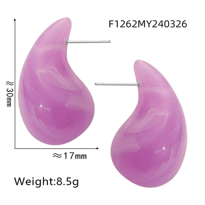 316L Stainless Steel Vibrant Resin Teardrop Earrings - Image 4