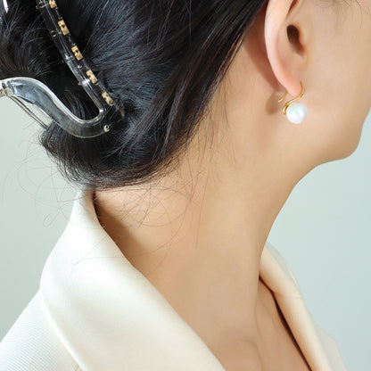 316L Stainless Steel 18K Gold Plated Geometric Faux Pearl Earrings - Image 4