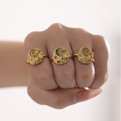 316L Stainless Steel Light Luxury 5A Zircon Star Moon Evil Eye Ring - Image 5