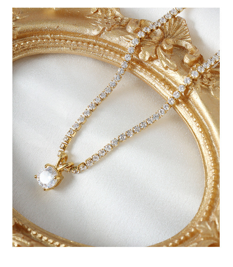316L Stainless Steel 18K Gold Plated Dainty Cubic Zirconia Pendant Necklace - Image 5