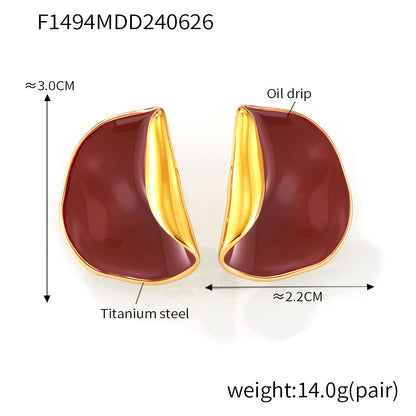316L Stainless Steel 18K Gold Plated Geometric Red Enamel Drop Earrings - Image 5