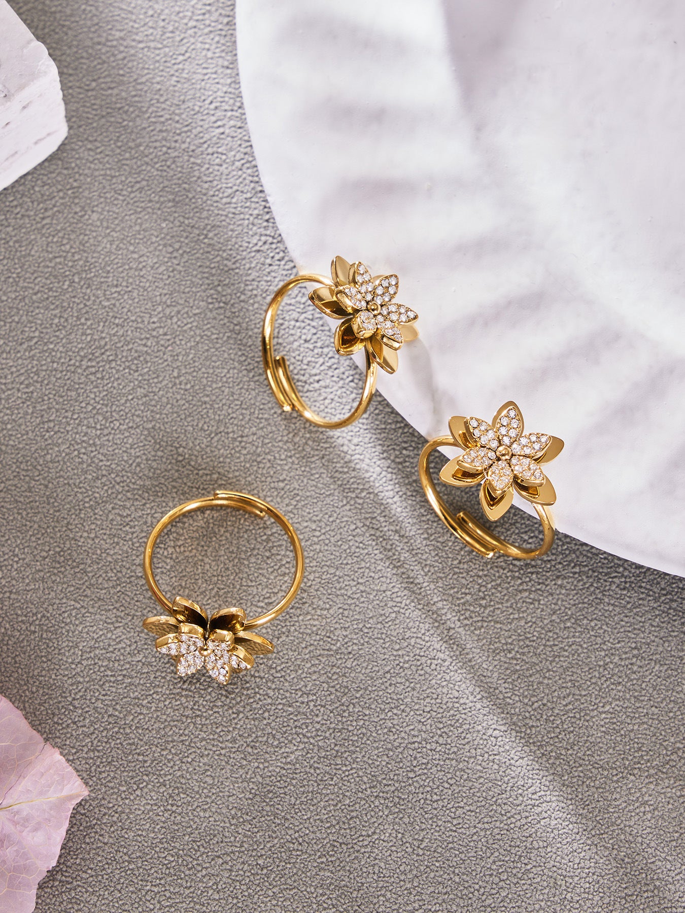 316L Stainless Steel Zircon Inlaid Six-Petal Flower Jewelry Collection - Image 5