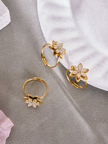 316L Stainless Steel Zircon Inlaid Six-Petal Flower Jewelry Collection - Image 5