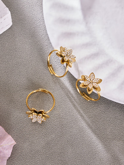 316L Stainless Steel Zircon Inlaid Six-Petal Flower Jewelry Collection - Image 5