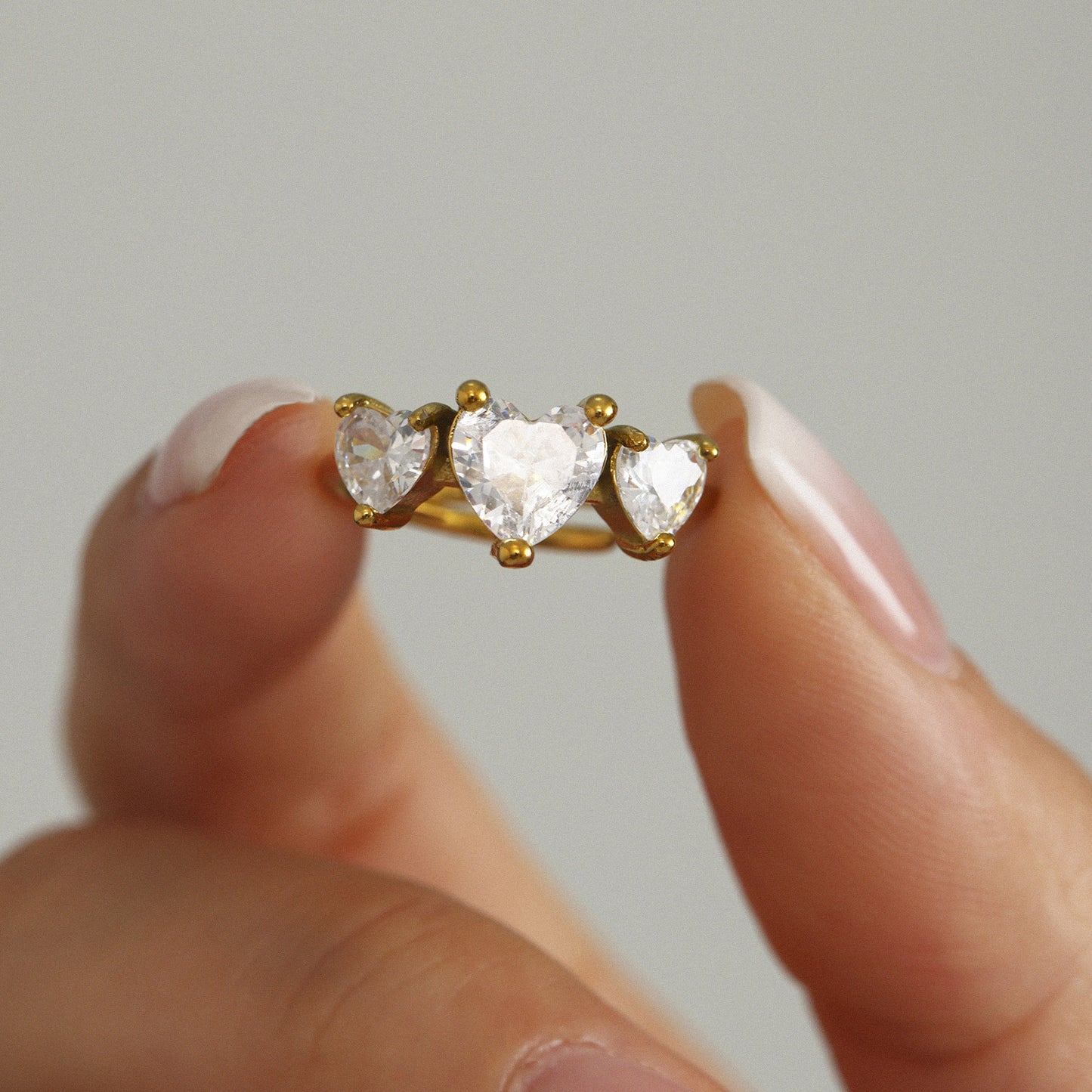 316L Stainless Steel Sweet Heart Super Shiny Zircon Adjustable Ring - Image 5