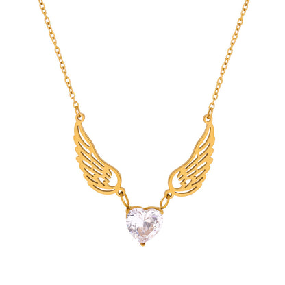 316L Stainless Steel Elegant Heart Zircon Angel Wings Versatile Necklace - Image 5