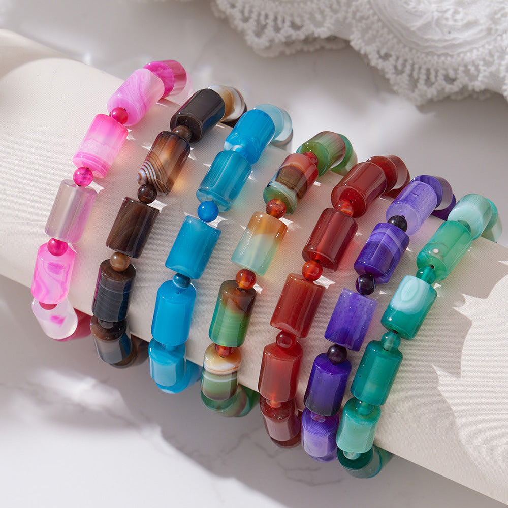 316L Stainless Steel green natural stone stretch bracelet, hypoallergenic for sensitive skin