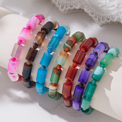 316L Stainless Steel green natural stone stretch bracelet, hypoallergenic for sensitive skin