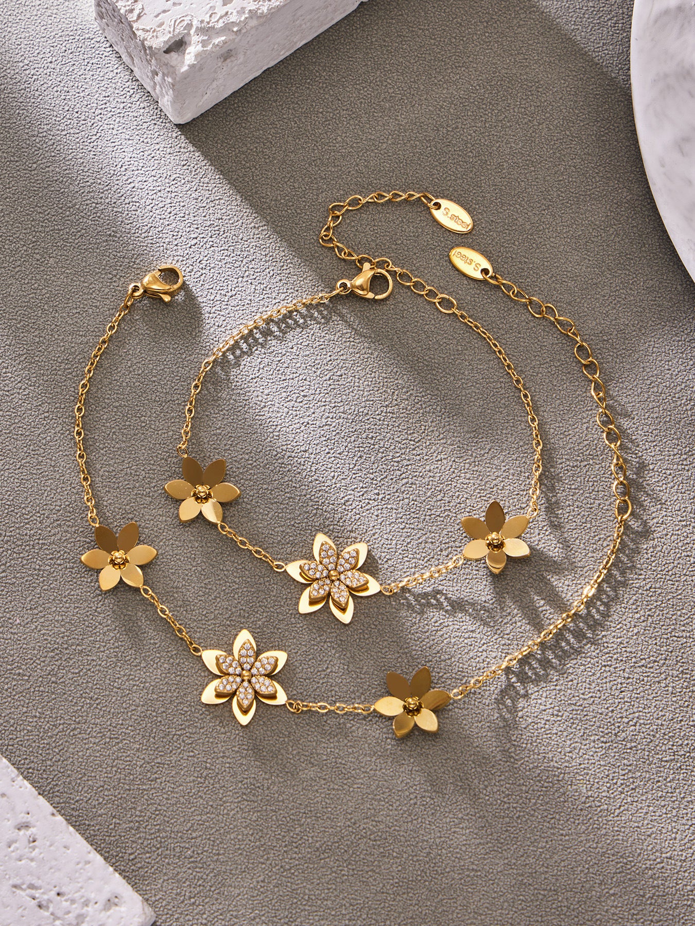316L Stainless Steel Zircon Inlaid Six-Petal Flower Jewelry Collection - Image 6