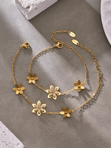 316L Stainless Steel Zircon Inlaid Six-Petal Flower Jewelry Collection - Image 6