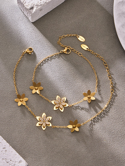 316L Stainless Steel Zircon Inlaid Six-Petal Flower Jewelry Collection - Image 6