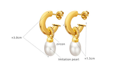 316L Stainless Steel Baroque Imitation Pearl C-Shape Stud Earrings - Image 6