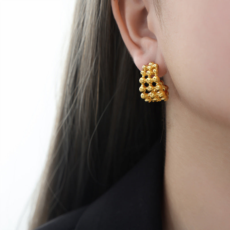 316L Stainless Steel Elegant C-shaped Half-Circle Metal Bead Chain Earrings - Image 6