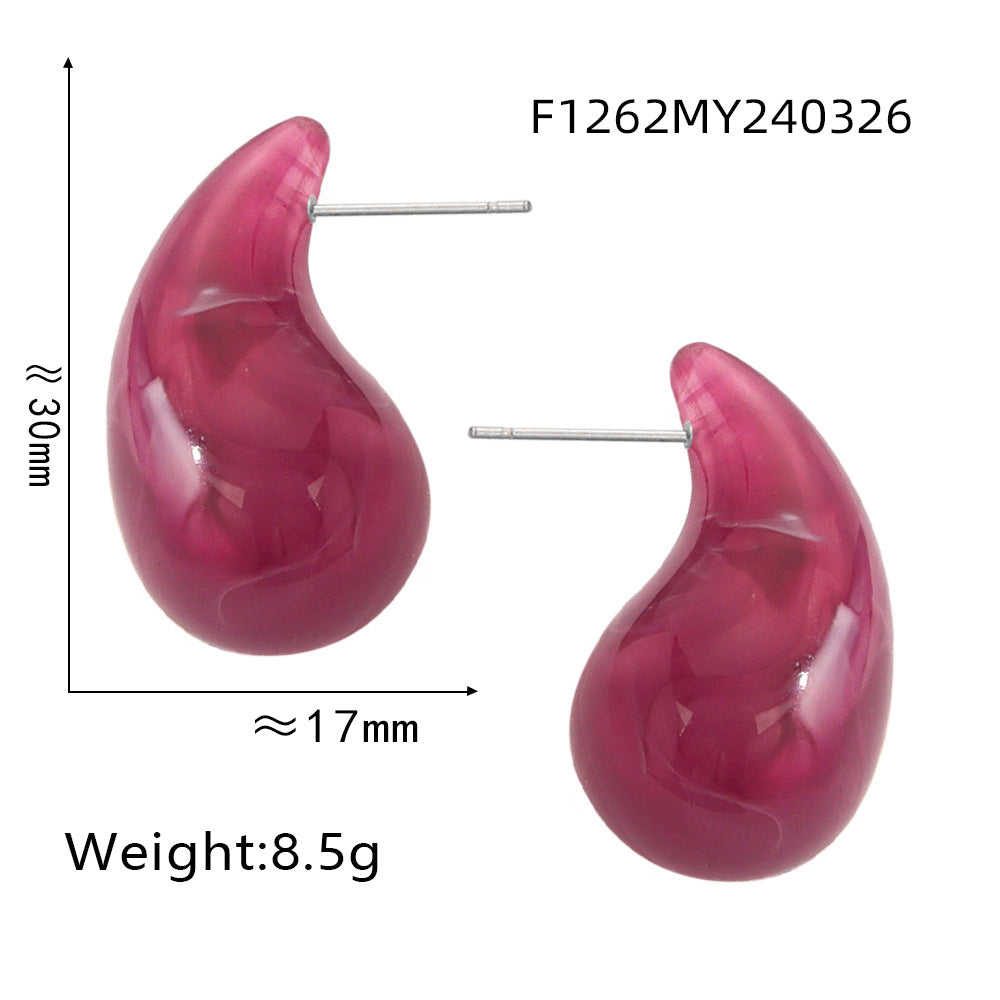 316L Stainless Steel Vibrant Resin Teardrop Earrings - Image 6