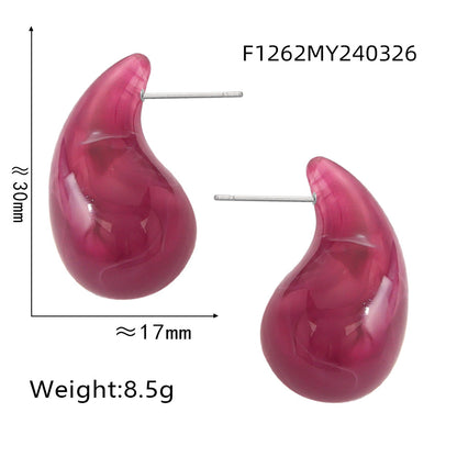 316L Stainless Steel Vibrant Resin Teardrop Earrings - Image 6