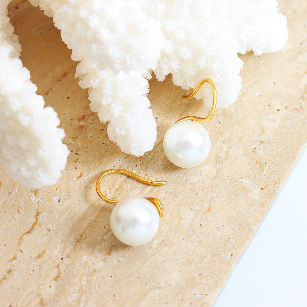 316L Stainless Steel 18K Gold Plated Geometric Faux Pearl Earrings - Image 6