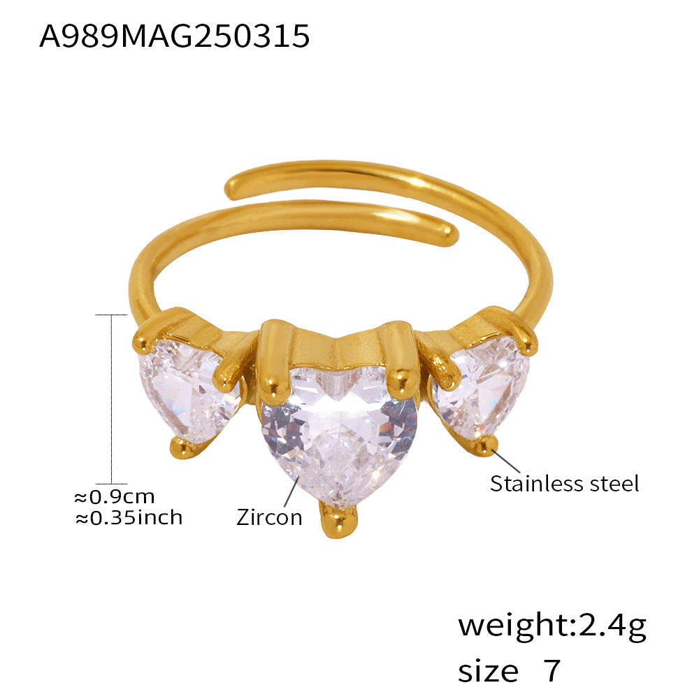 316L Stainless Steel Sweet Heart Super Shiny Zircon Adjustable Ring - Image 7