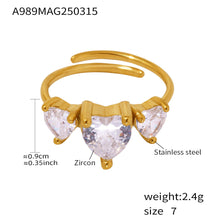 316L Stainless Steel Sweet Heart Super Shiny Zircon Adjustable Ring - Image 7