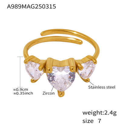 316L Stainless Steel Sweet Heart Super Shiny Zircon Adjustable Ring - Image 7