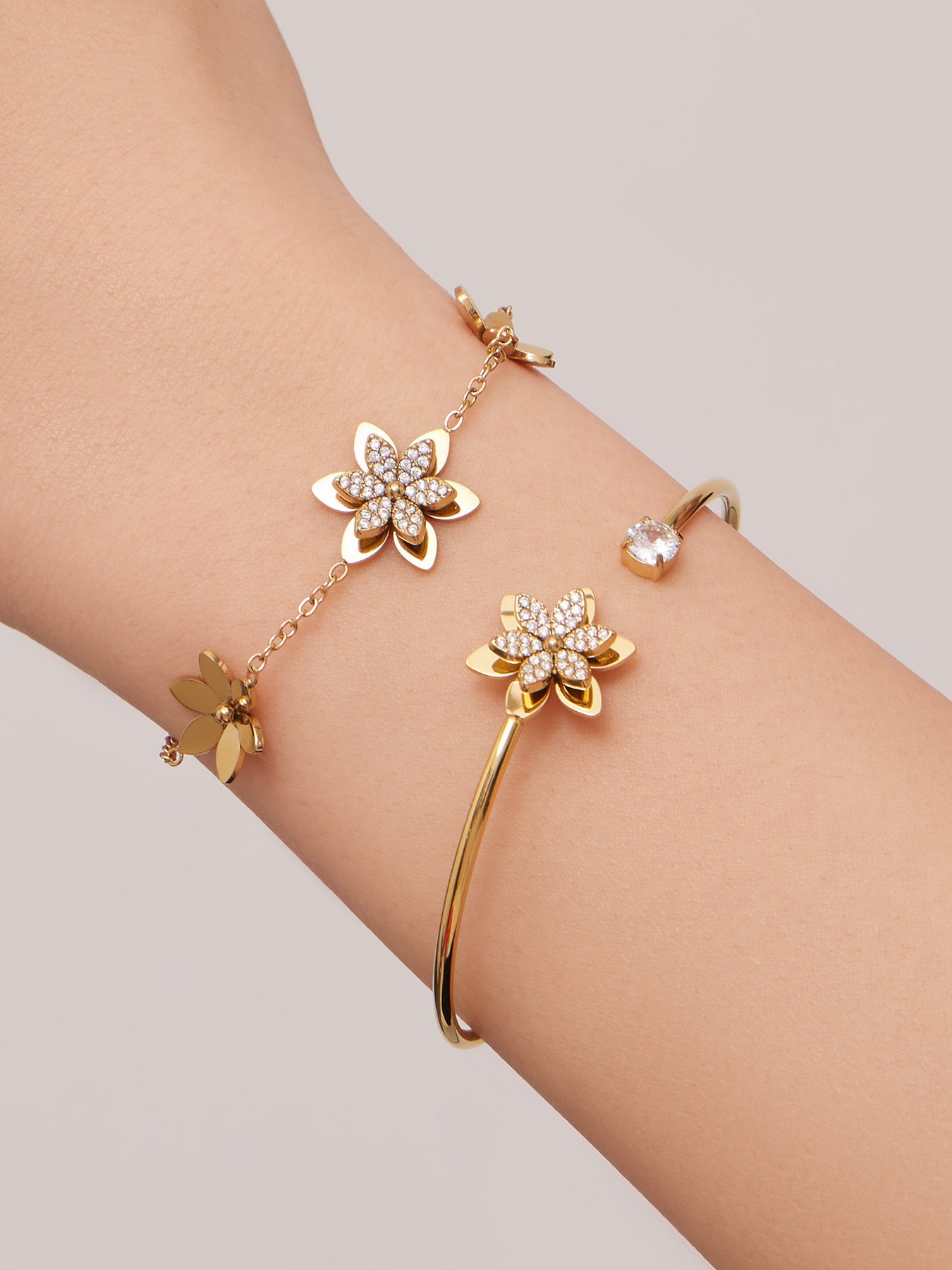 316L Stainless Steel Zircon Inlaid Six-Petal Flower Jewelry Collection - Image 7