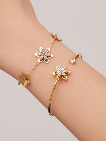 316L Stainless Steel Zircon Inlaid Six-Petal Flower Jewelry Collection - Image 7