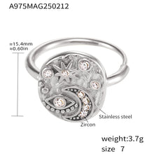 316L Stainless Steel Light Luxury 5A Zircon Star Moon Evil Eye Ring - Image 7