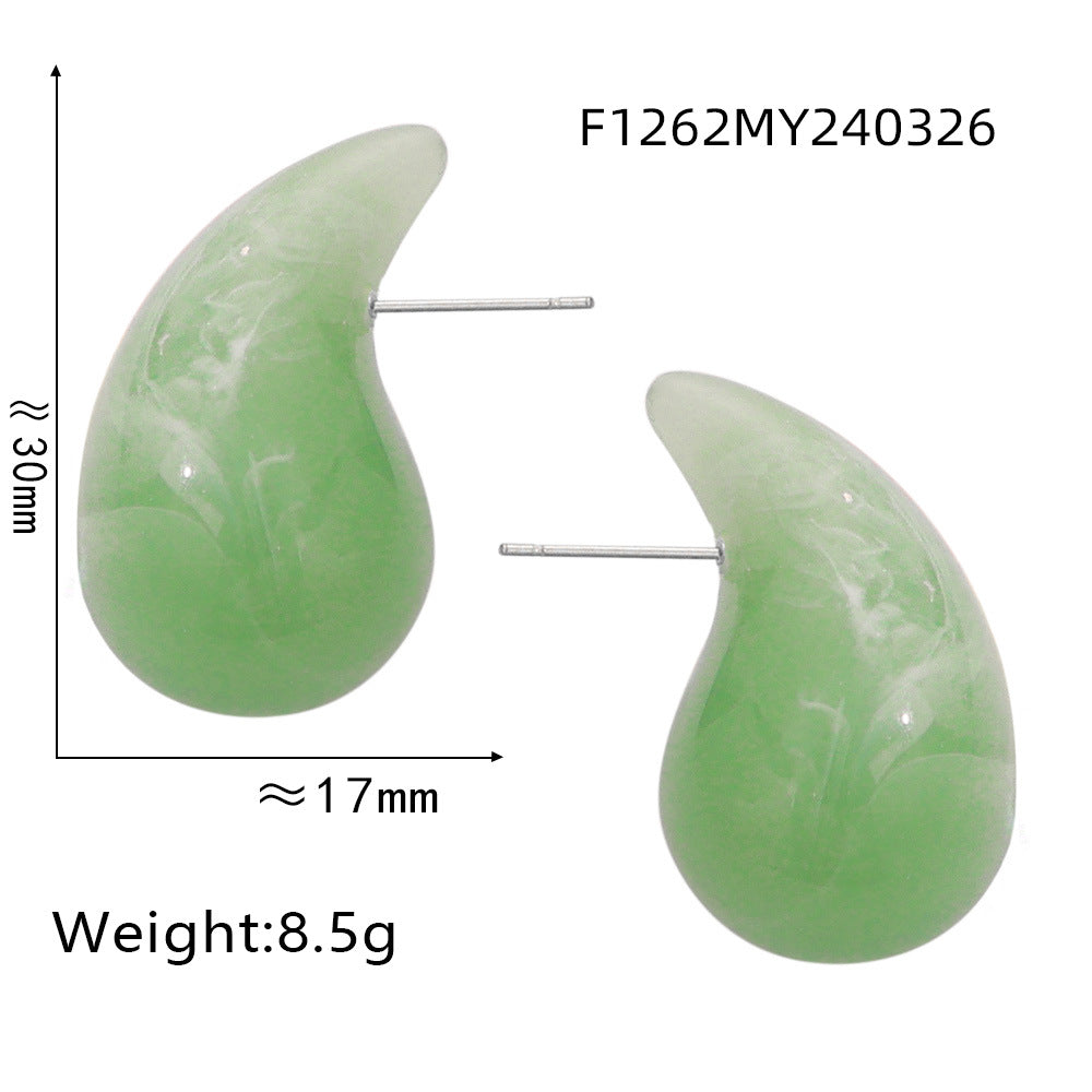 316L Stainless Steel Vibrant Resin Teardrop Earrings - Image 8